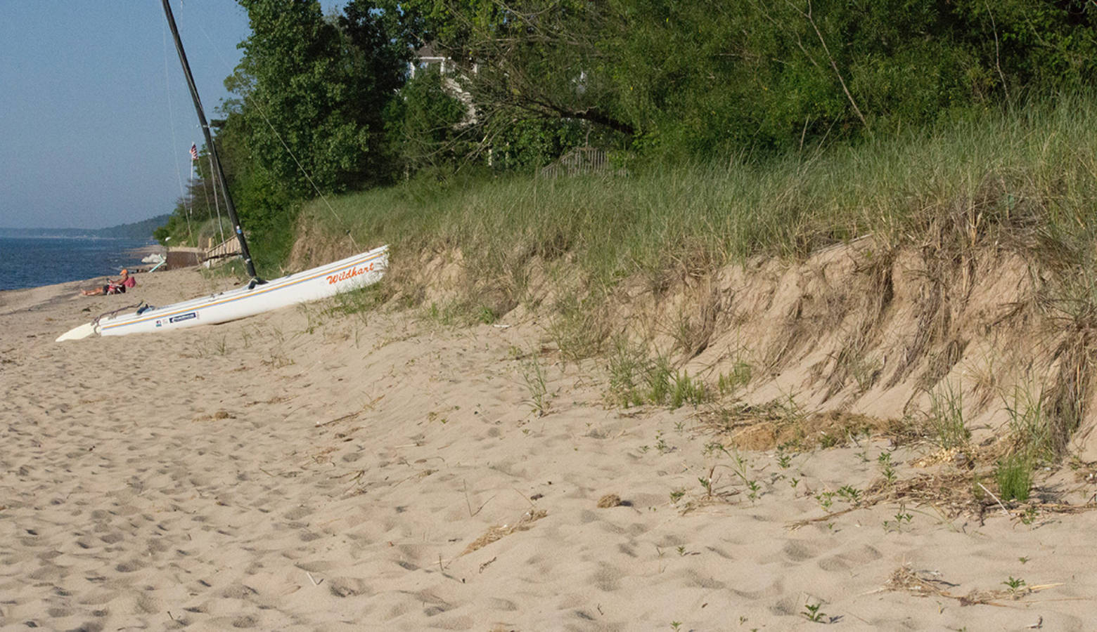 The Ordinary High Water Mark is just that: the highest point water ordinarily reaches. It's seen here, where the beach ends and a sand dune begins.