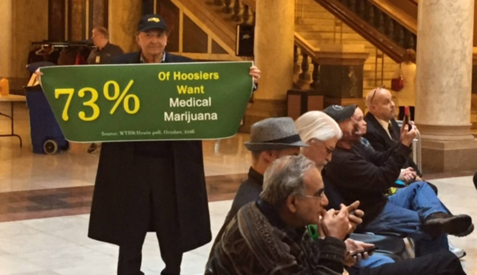 Supporters at the Statehouse meet in favor of medical cannabis. (Jill Sheridan/IPB News)