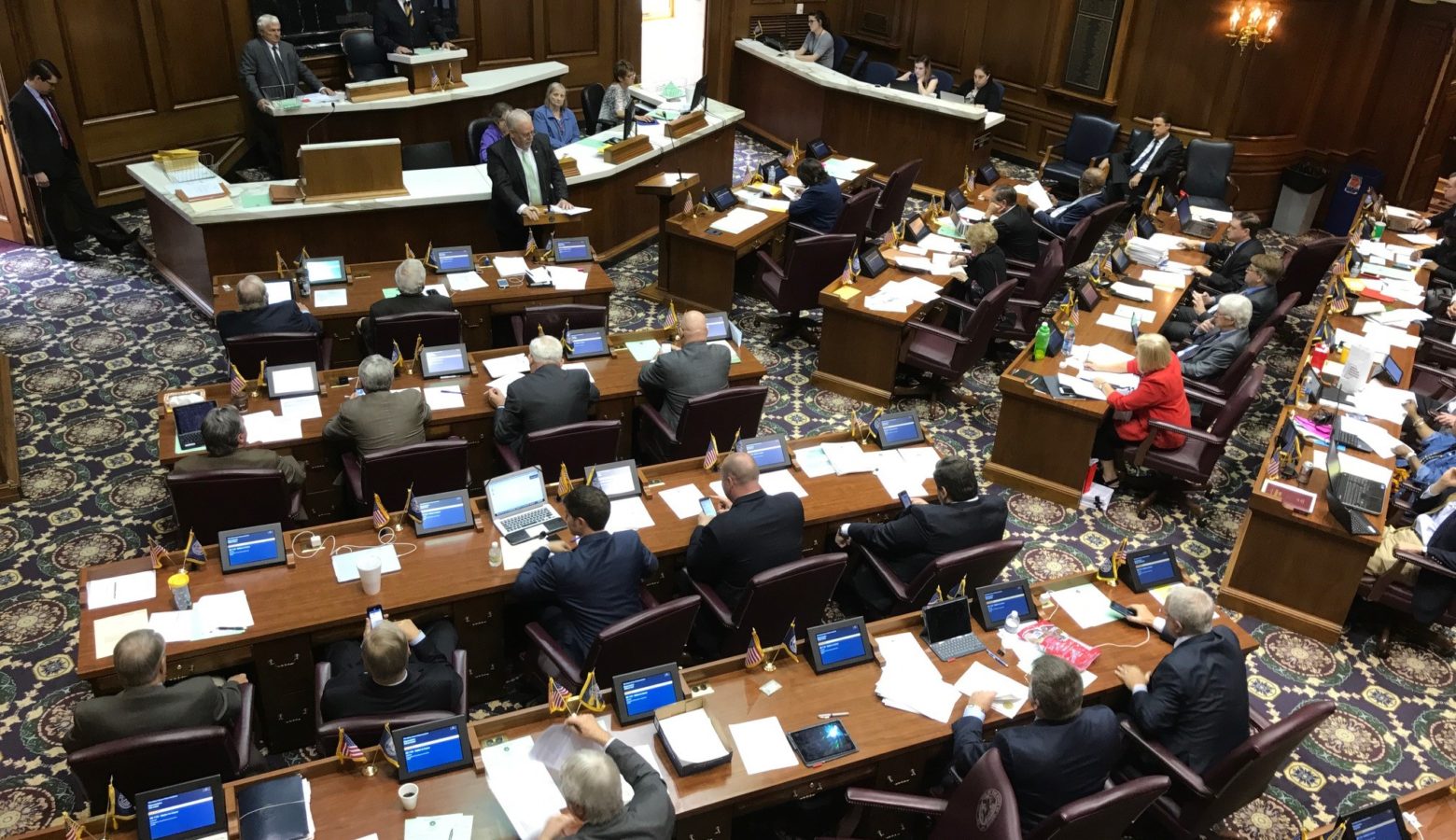 Rep. Matt Lehman (R-Berne) presents the short-term rentals bill to the House Chamber. (Brandon Smith/IPB News)