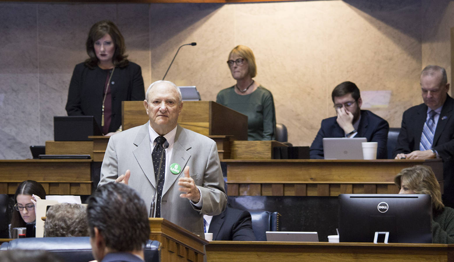 Budget author Sen. Luke Kenley highlights funding priorities in the bill. (Nick Janzen/IPBS)