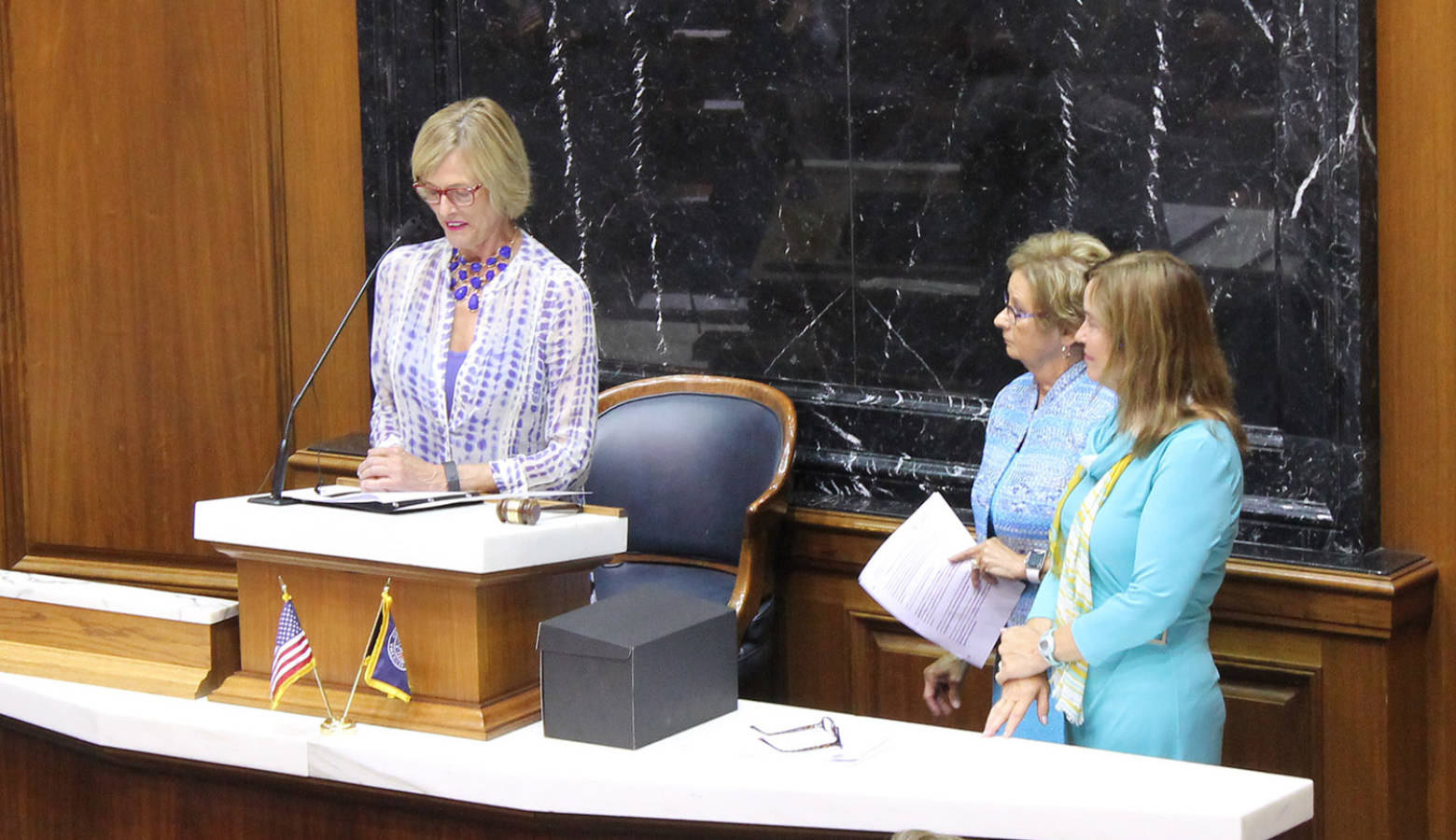 Suzanne Crouch speaks about her friend, Connie Lawson, incoming president of the National Association of Secretaries of State. (Lauren Chapman/IPB News)