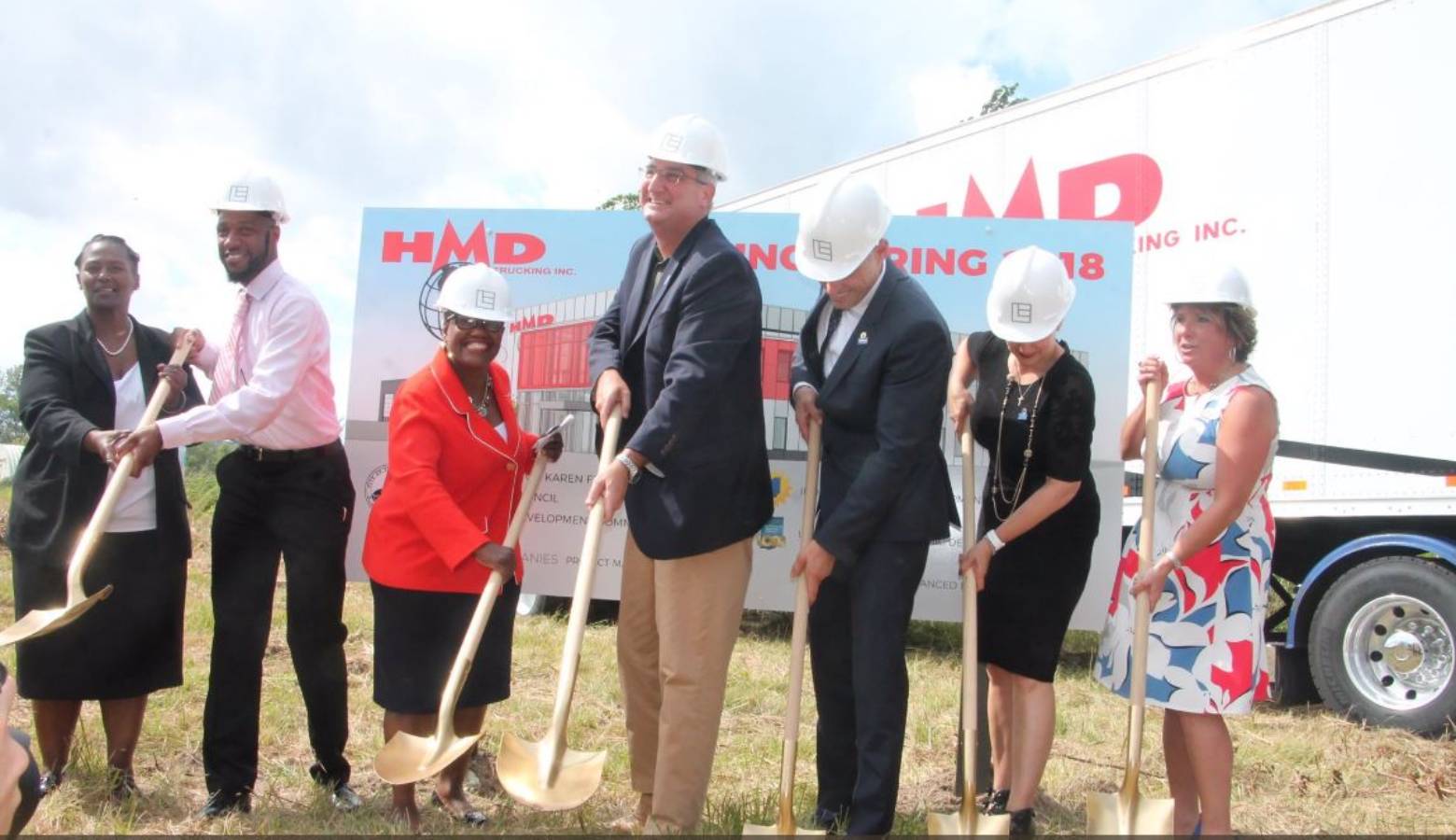 State, local and company officials broke ground on HMD Trucking's new headquarters in Gary earlier this month. (Courtesy IEDC)