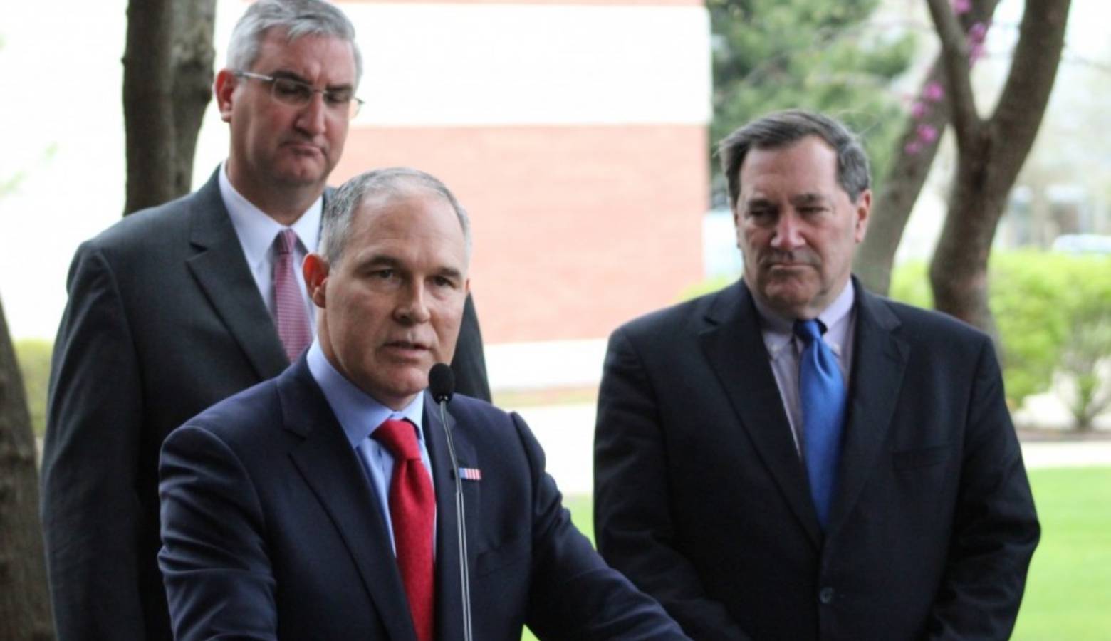 EPA Administrator Scott Pruitt speaking to reporters in East Chicago earlier this year. (Annie Ropeik/IPBS)