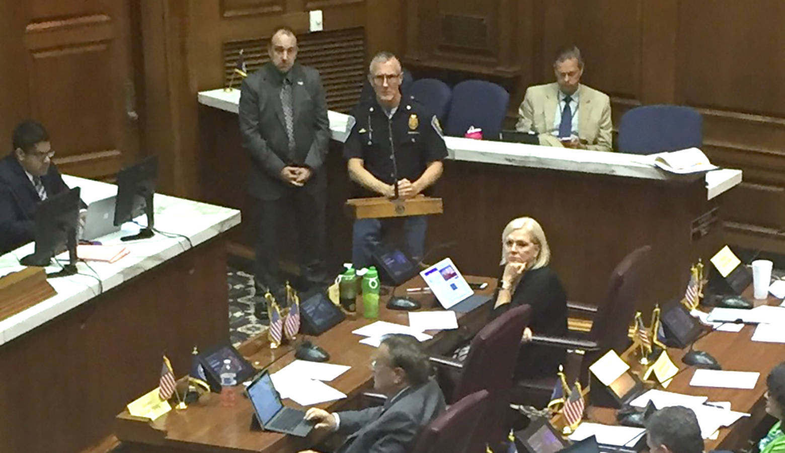 ISP Major Mike White testifies at a hearing on gun laws. (Jill Sheridan/IPB News)
