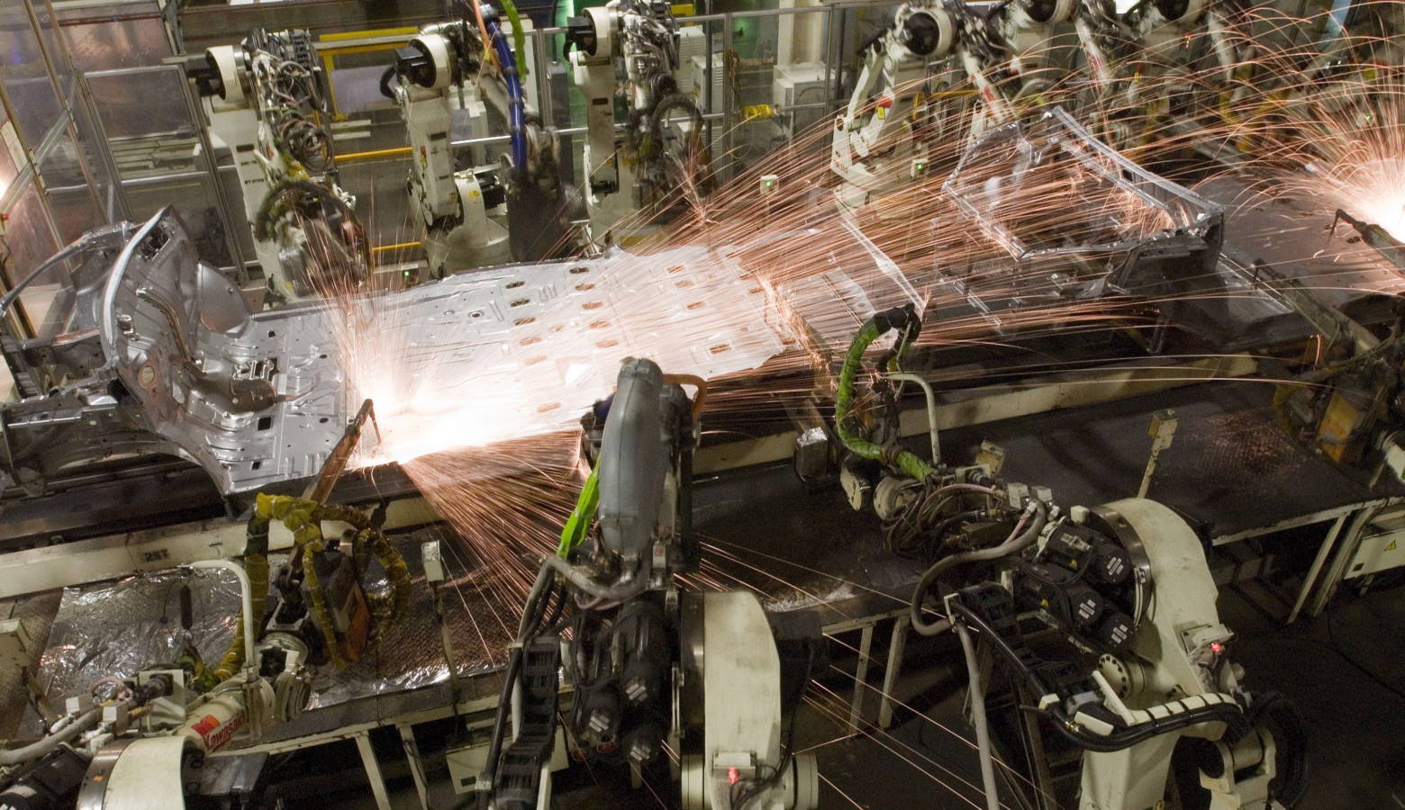 Robots assemble a vehicle at Toyota Motor Manufacturing Indiana in Princeton. (Courtesy TMMI)