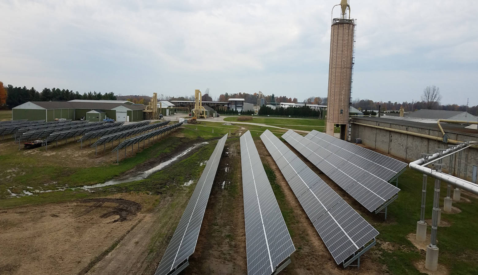 A solar array at Wible Lumber near Avilla, IN (Photo courtesy of Eric Hesher/Renewable Energy Systems)