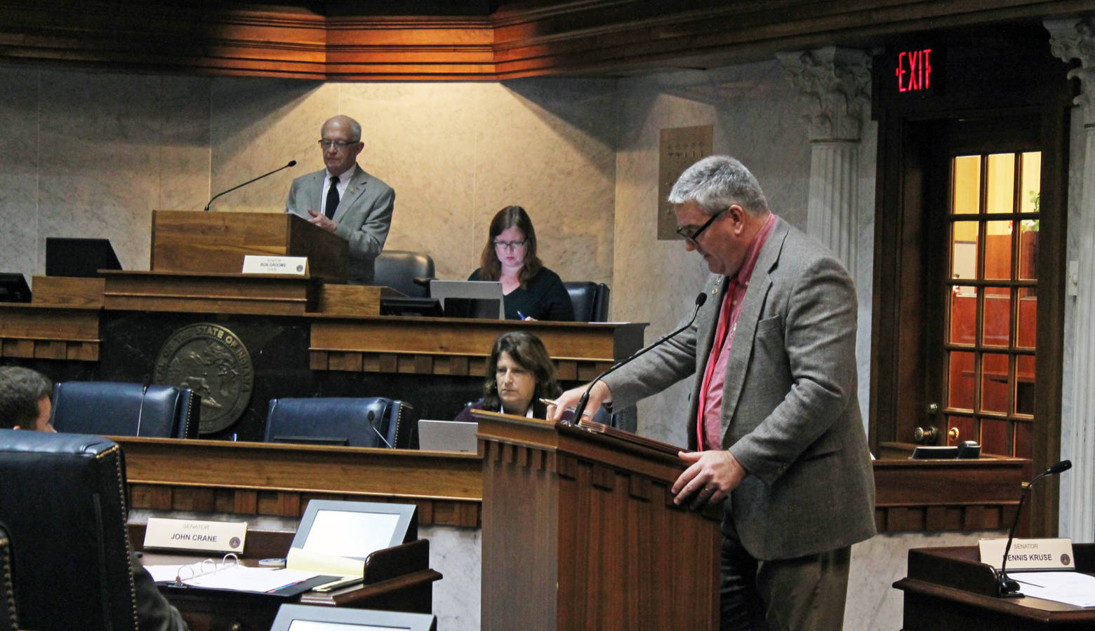 Sen. Andy Zay (R-Huntington) offers closing remarks for his bill to raise the limit for children in a foster family. (Lauren Chapman/IPB News)