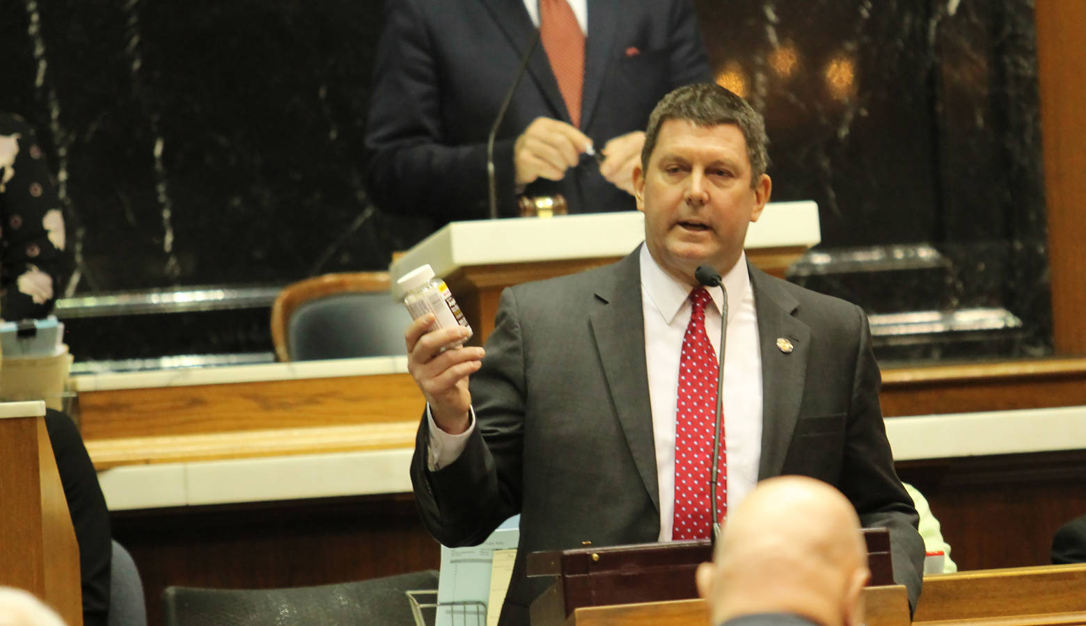 Rep. Jim Lucas (R-Seymour) speaks on the House floor about his desire to legalize medical marijuana. (Lauren Chapman/IPB News)