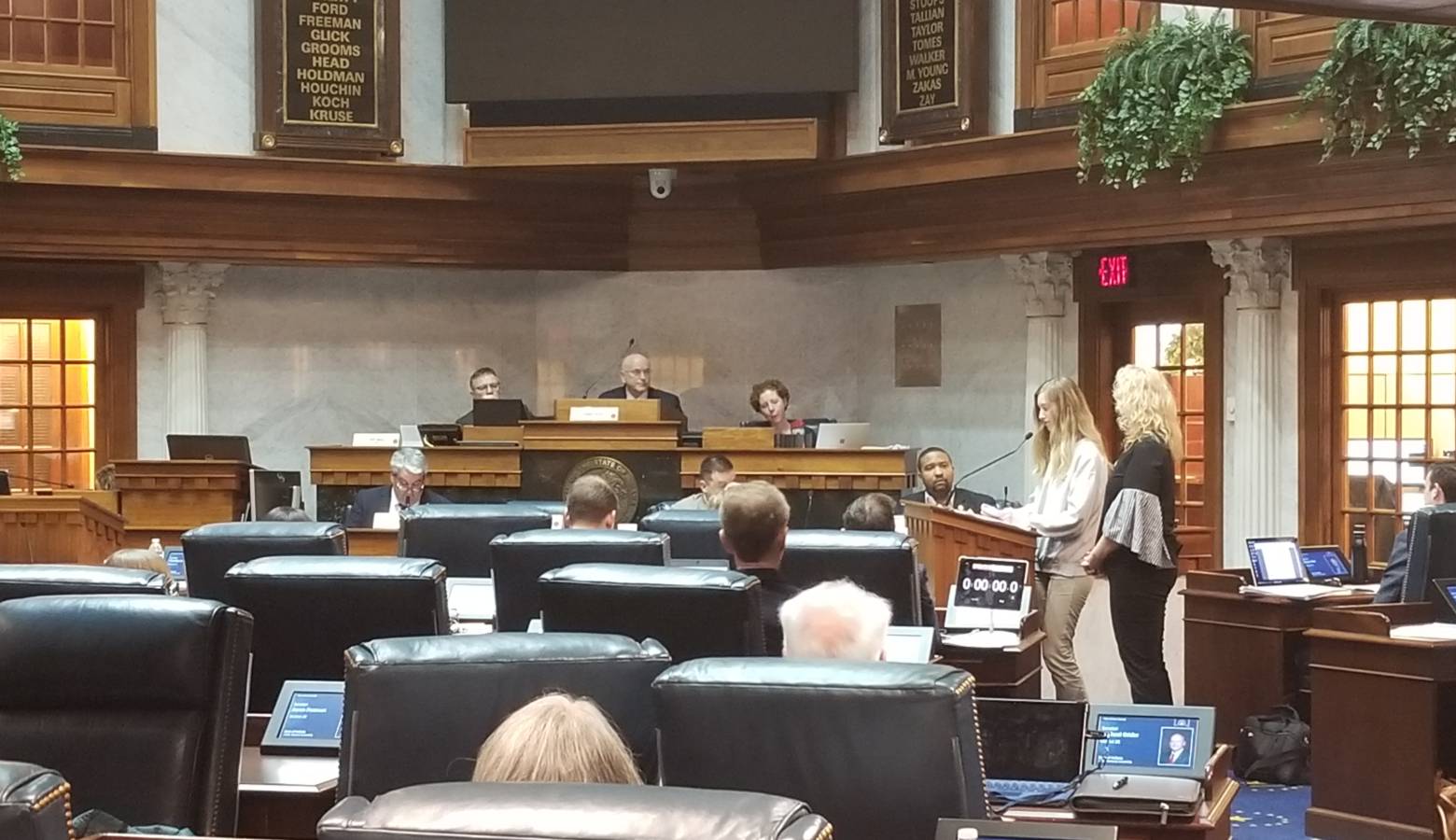 Paige and her Mom Keri Moore, testify in the Senate Education and Career Development Committee on House Bill 1420. (Jeanie Lindsay/IPB News)