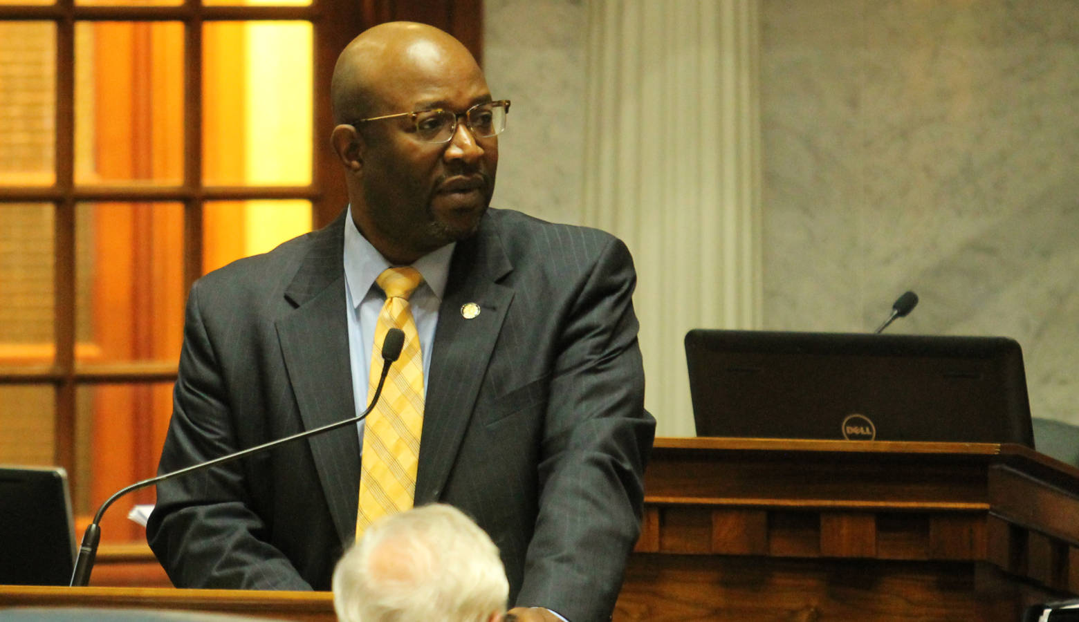 Sen. Greg Taylor (D-Indianapolis) argues SB 33 would not necessarily keep churches safe. (Lauren Chapman/IPB News)