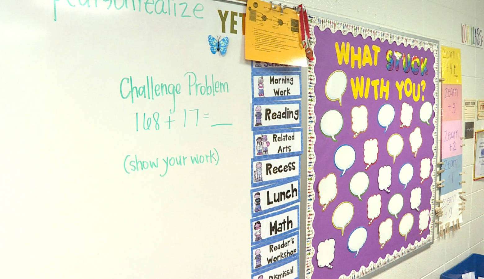 classroom white board and bulletin board