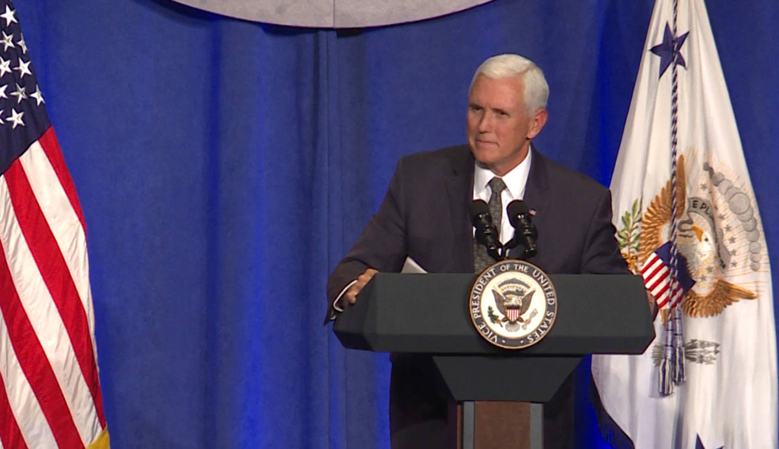 Vice President Mike Pence speaks at the Indiana GOP fall fundraising dinner in Indianapolis. (Lauren Chapman/IPB News)