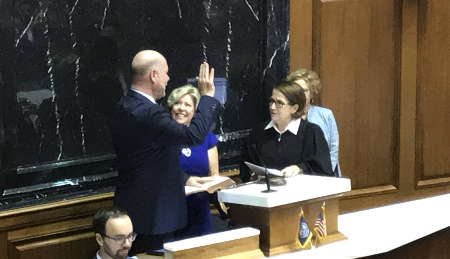 Chief Justice Loretta Rush swears in Brian Bosma as House Speaker on November 20, 2018. (Brandon Smith/IPB News)