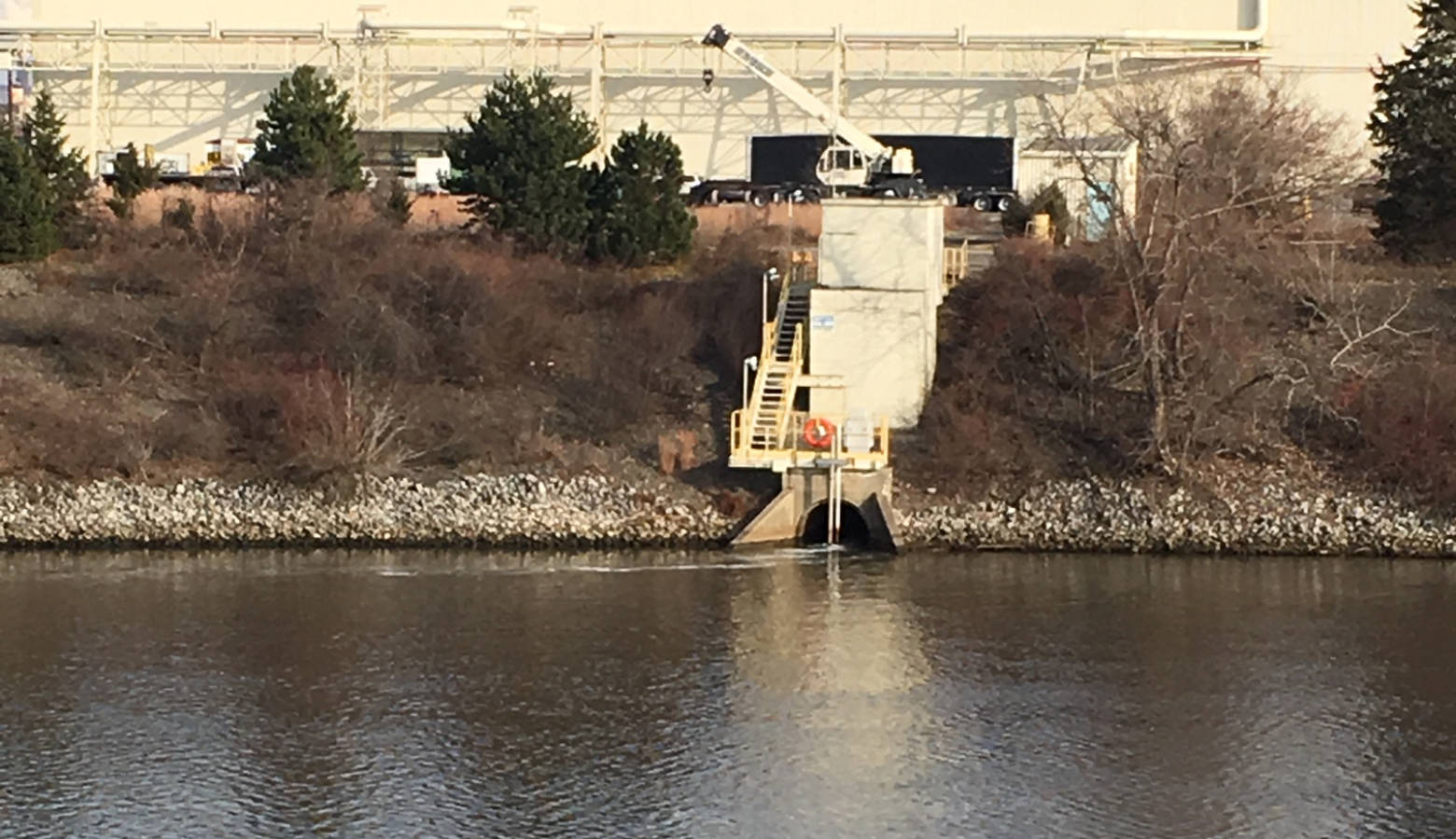 A foamy discharge was seen coming out of the U.S. Steel plant and into the Burns Waterway (Courtesy of Victoria Wittig of Save the Dunes)