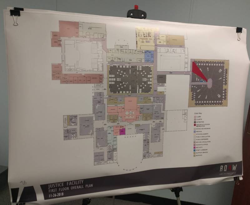 Architectural drawings show the proposed first floor of the justice center.