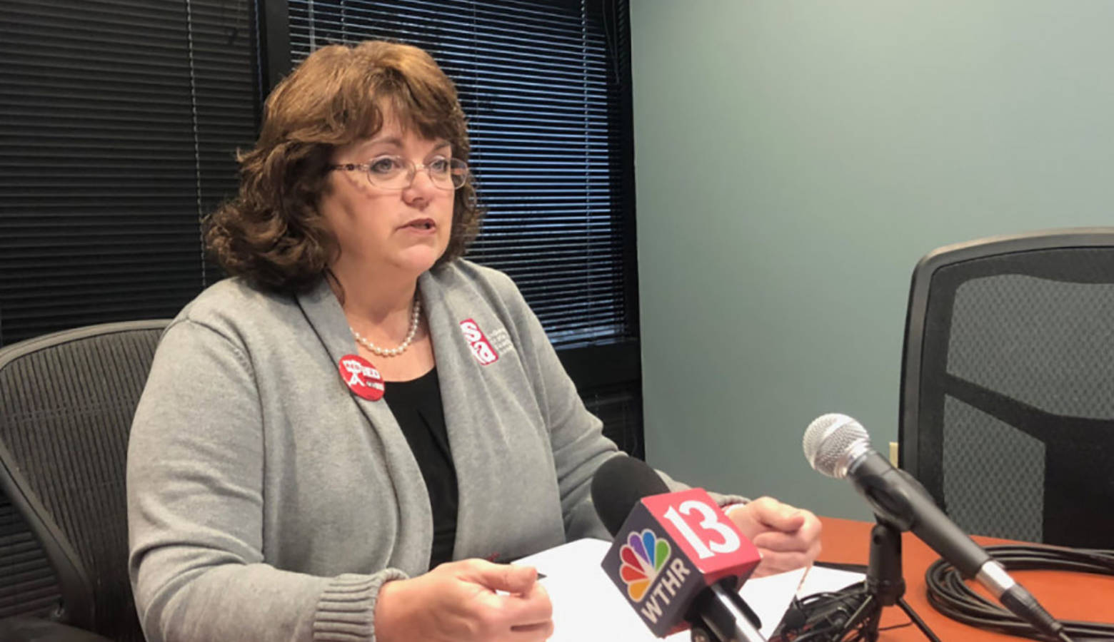 ISTA President Teresa Meredith presented the group's 2019 legislative priorities. (Carter Barrett/WFYI)