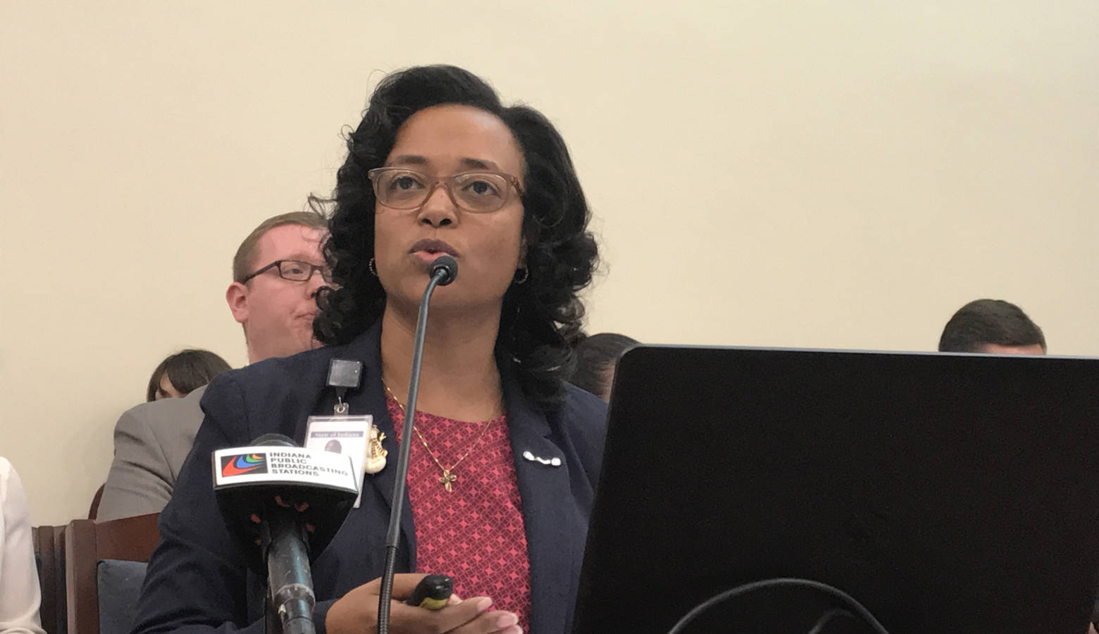 Department of Child Services Director Terry Stigdon addresses the State Budget Committee. (Brandon Smith/IPB News)