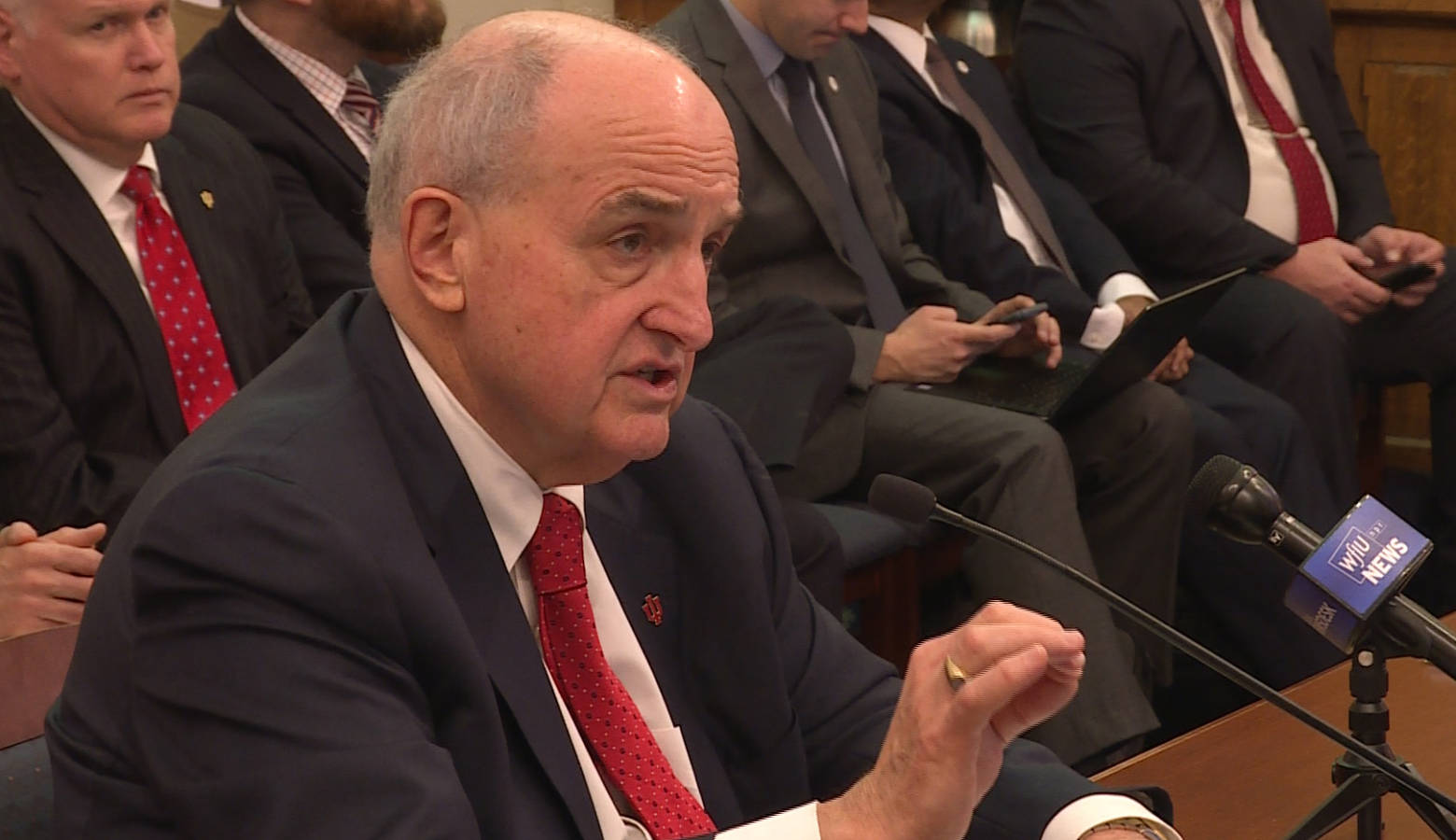 Indiana University President Michael McRobbie testifies before the Senate Appropriations Committee. (Zach Herndon/WTIU)