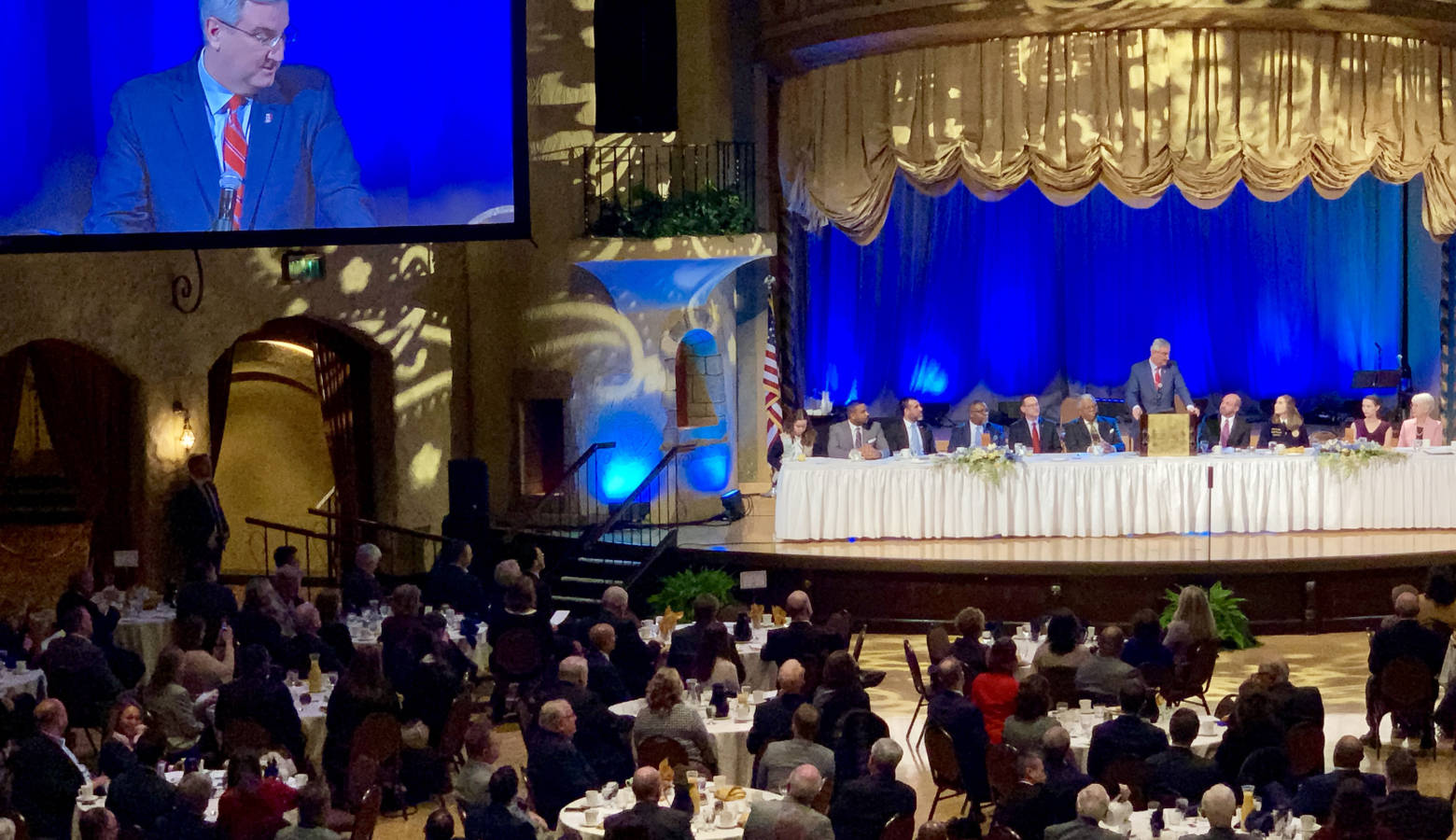 Gov. Eric Holcomb speaks at the 2019 Indiana Leadership Prayer Breakfast. (Brandon Smith/IPB News)