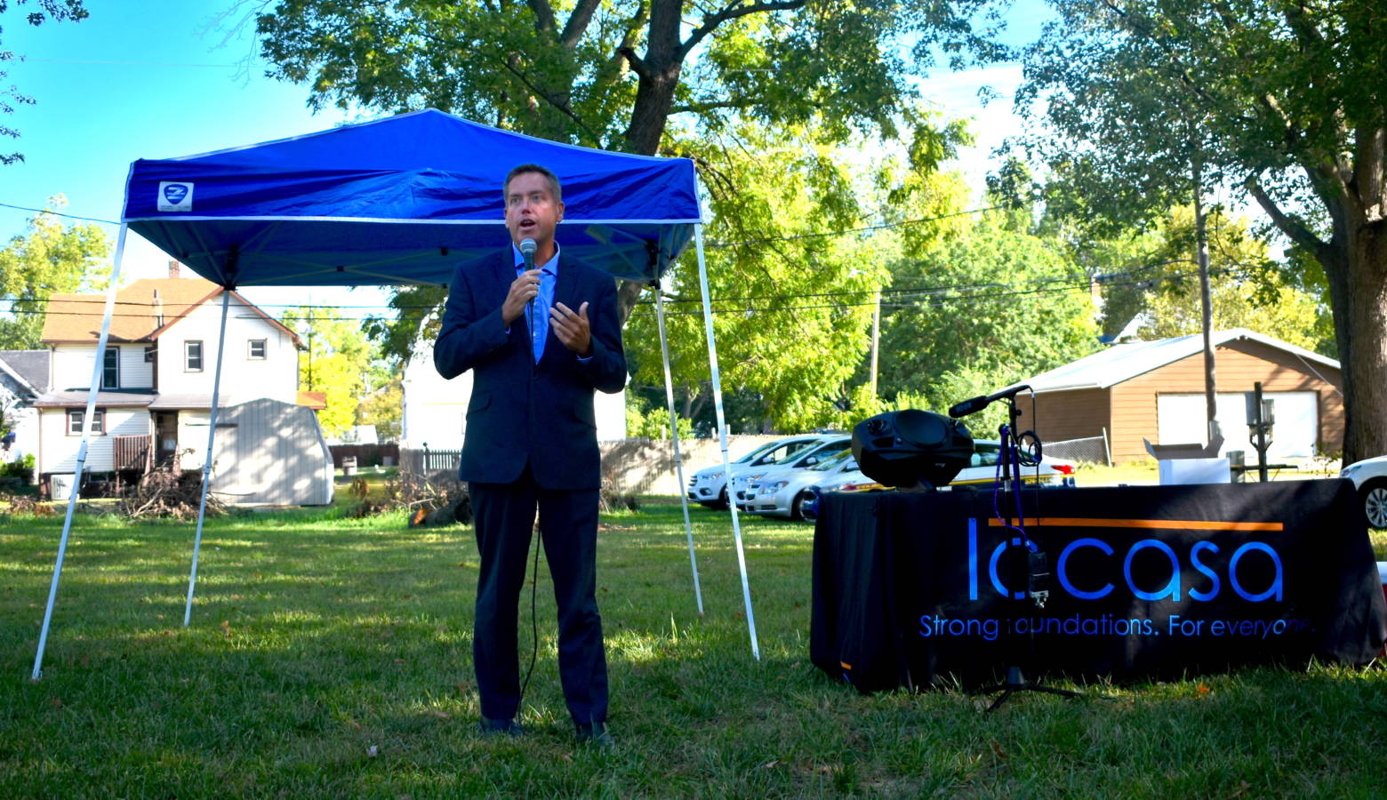 Jacob Sipe, executive director of the Indiana Housing and Community Development Authority, speaks at a press conference with LaCasa on Thursday. (Justin Hicks/IPB News)