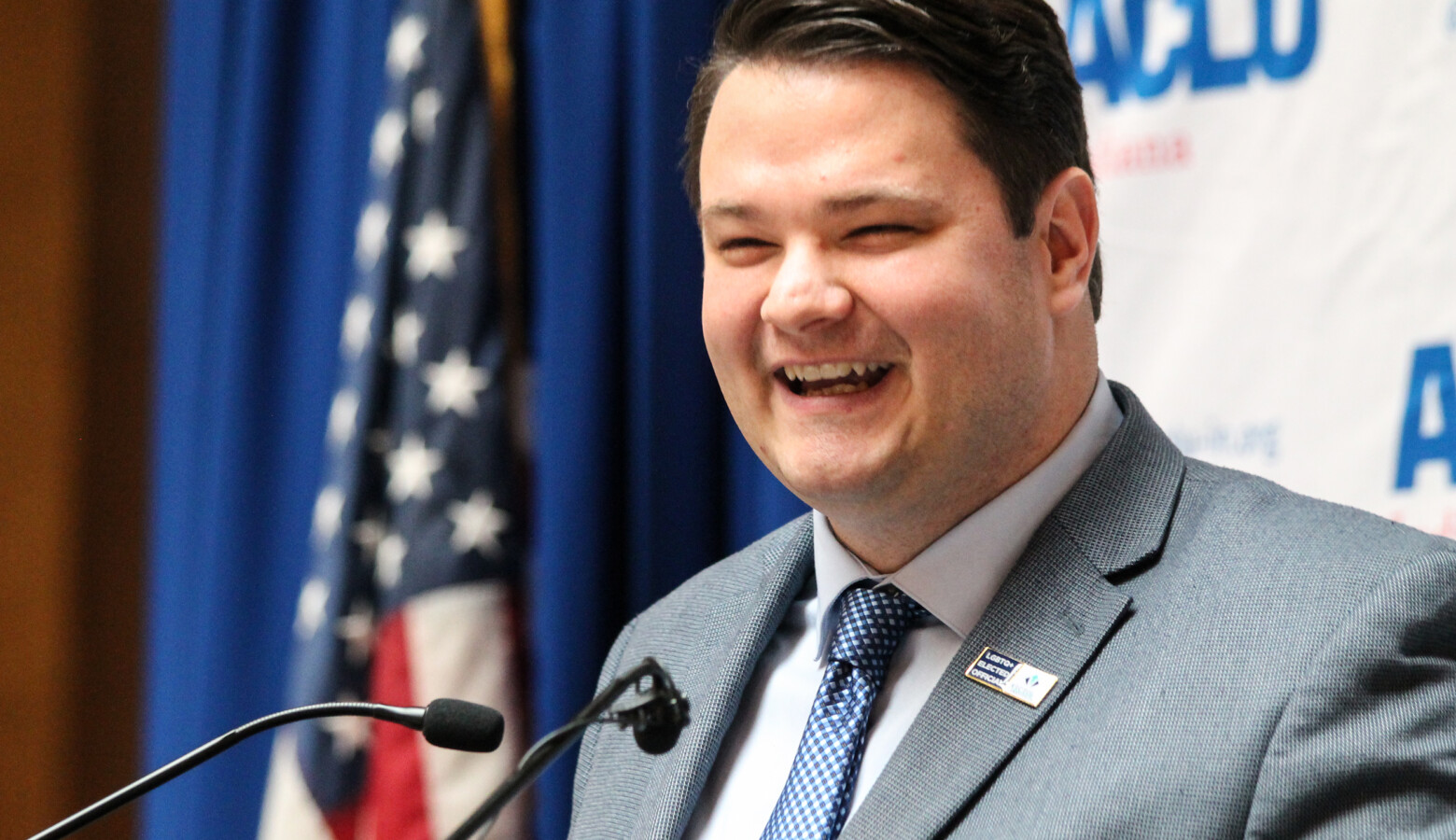 Sen. J.D. Ford (D-Indianapolis) speaks at the inaugural LGBTQ Statehouse Day. Ford is Indiana's first out LGBTQ state legislator. (Lauren Chapman/IPB News).