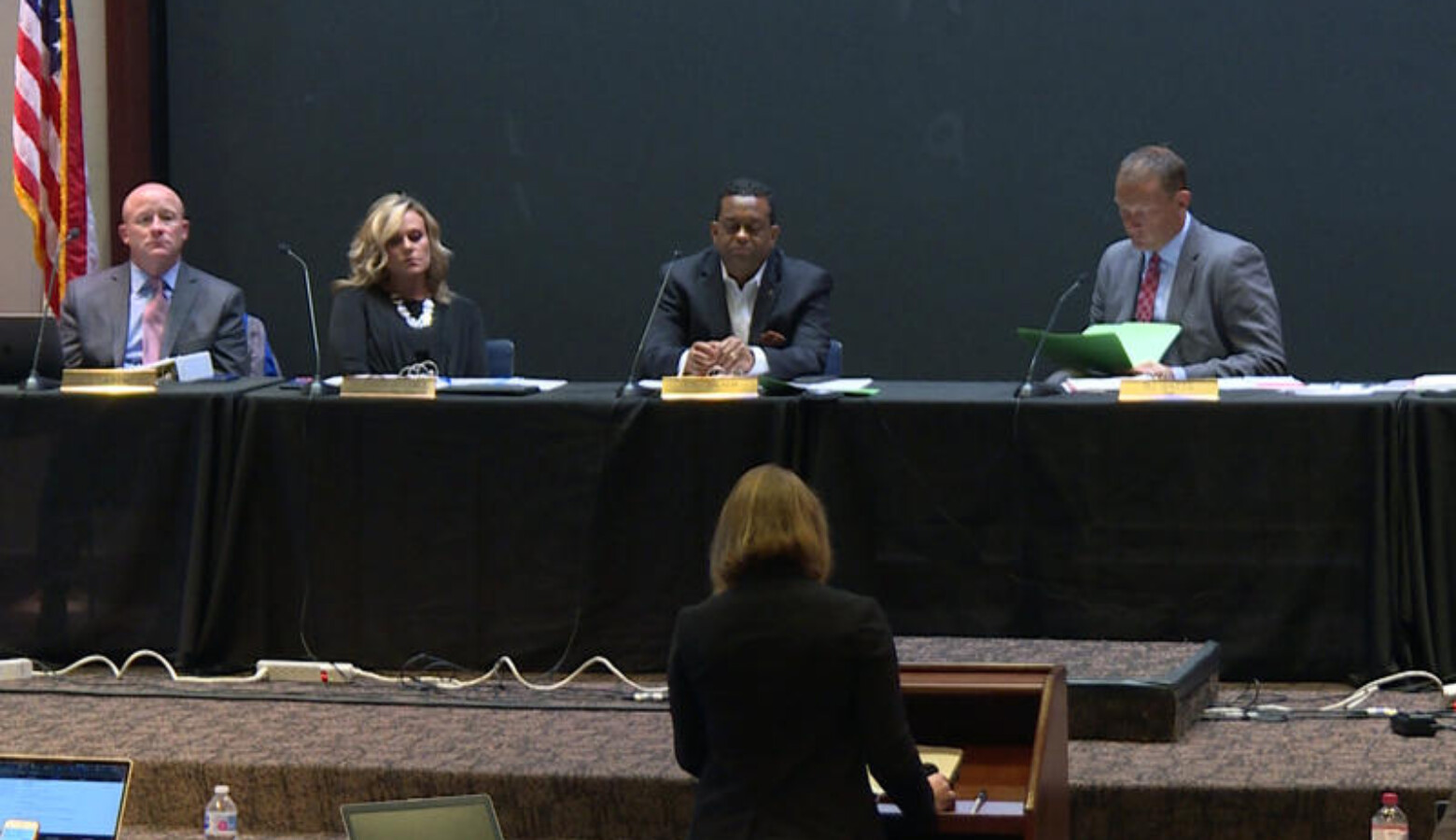 Indiana State Board of Education members ask questions of state director of assessment Charity Flores after seeing the state's first round of ILEARN scores at a meeting September 2019. (Jeanie Lindsay/IPB News)