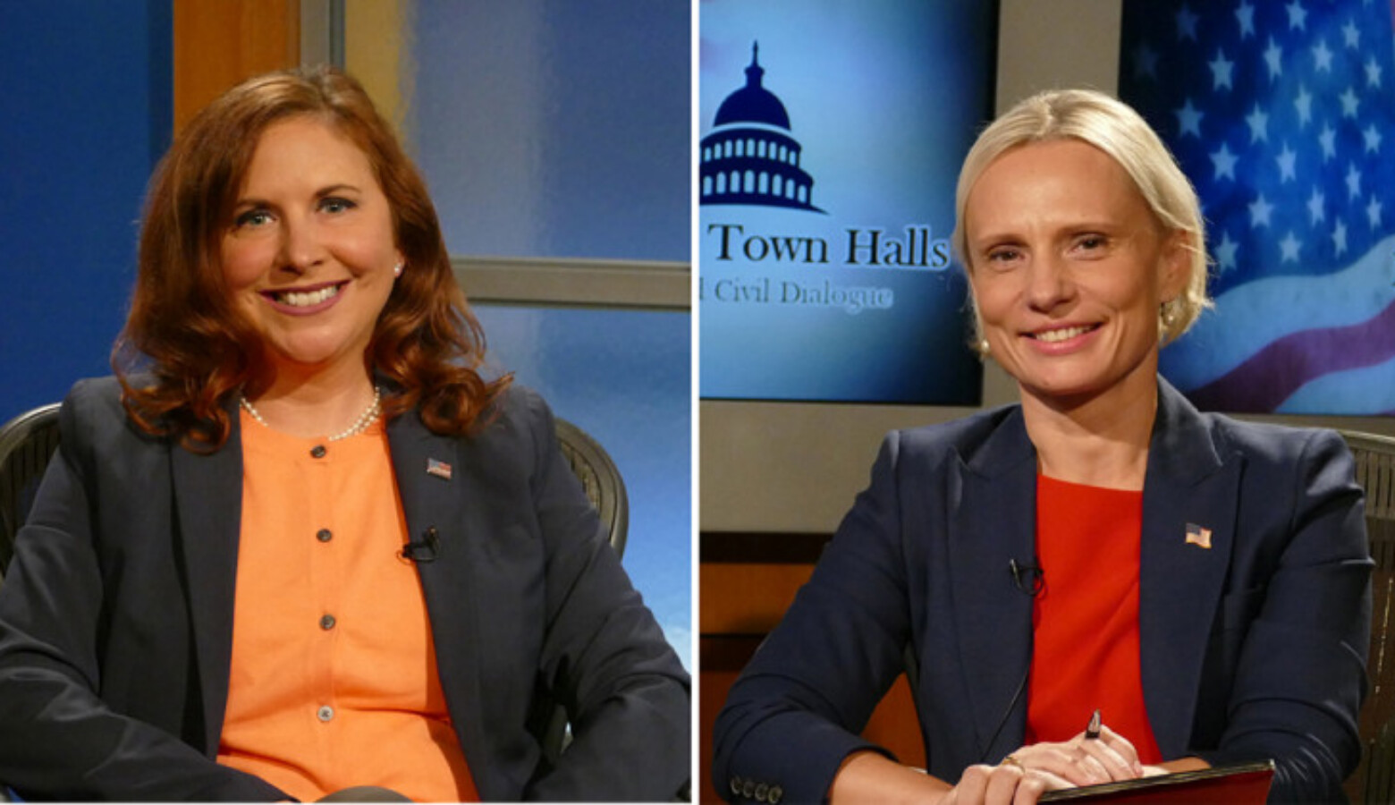 Democrat Christina Hale (left) and Republican Victoria Spartz (right) answered questions during a town hall on Tuesday, Sept. 22.
