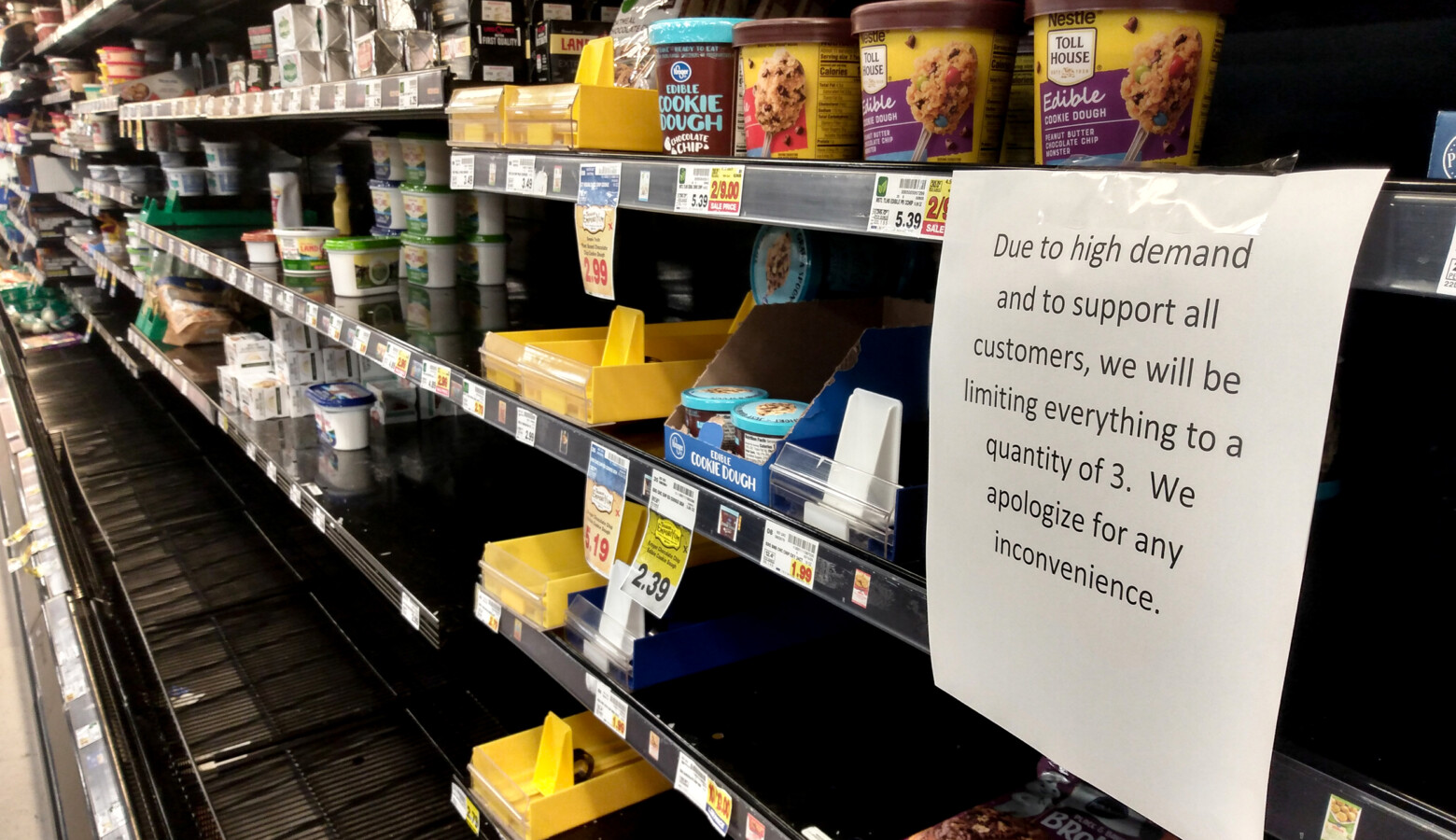 A number of grocery chains, including Kroger, are implementing restrictions on the number of products customers can purchase. (Lauren Chapman/IPB News)