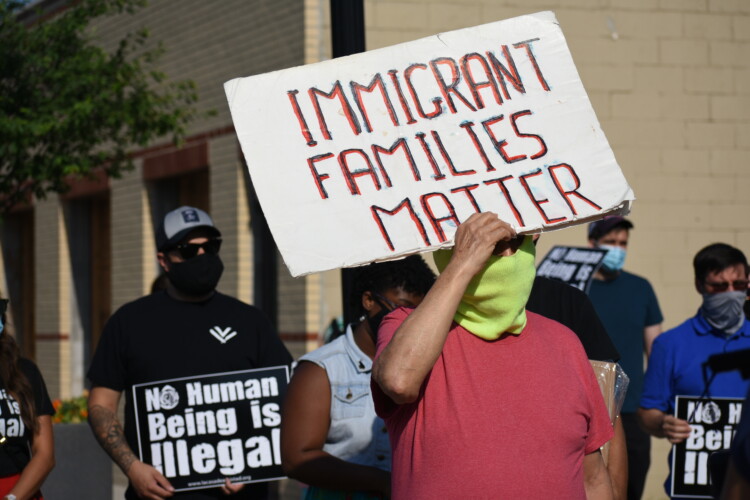 Activists march at a South Bend rally in June 2020 after the U.S. Supreme Court blocked a Trump administration attempt to end the Deferred Action for Childhood Arrivals (DACA) program. (Justin Hicks/IPB News)
