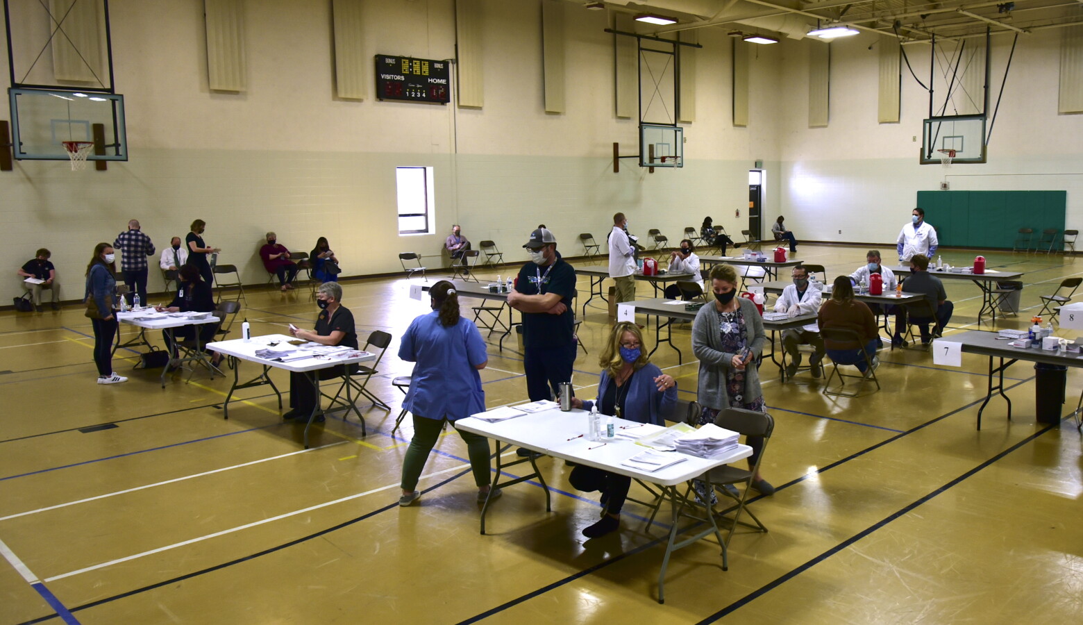 A COVID-19 vaccination clinic in Elkhart. Many Hoosiers should expect long waits to get a COVID-19 vaccine when they become eligible to schedule appointments next week. (Justin Hicks/IPB News)