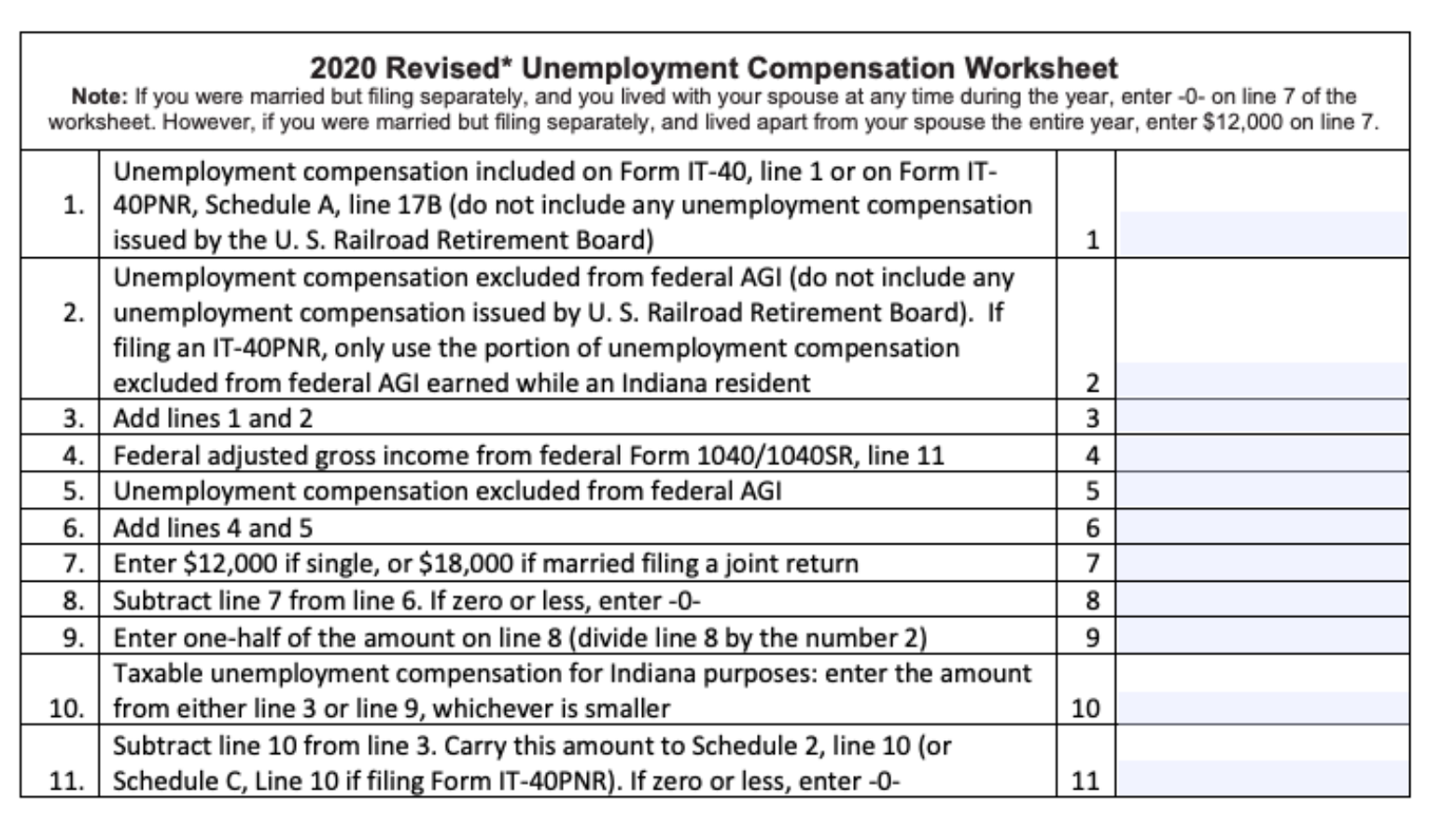 The Indiana Department of Revenue has created a new worksheet for Hoosiers with 2020 unemployment benefits to use. (Screenshot in.gov/dor/)