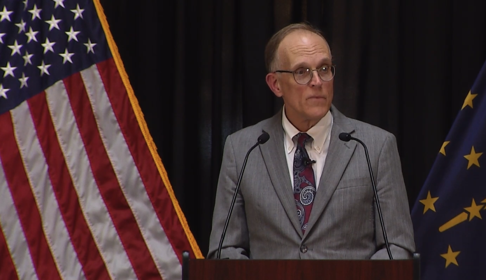 Indiana Commissioner for Higher Education Chris Lowery talks during the annual state of higher education address