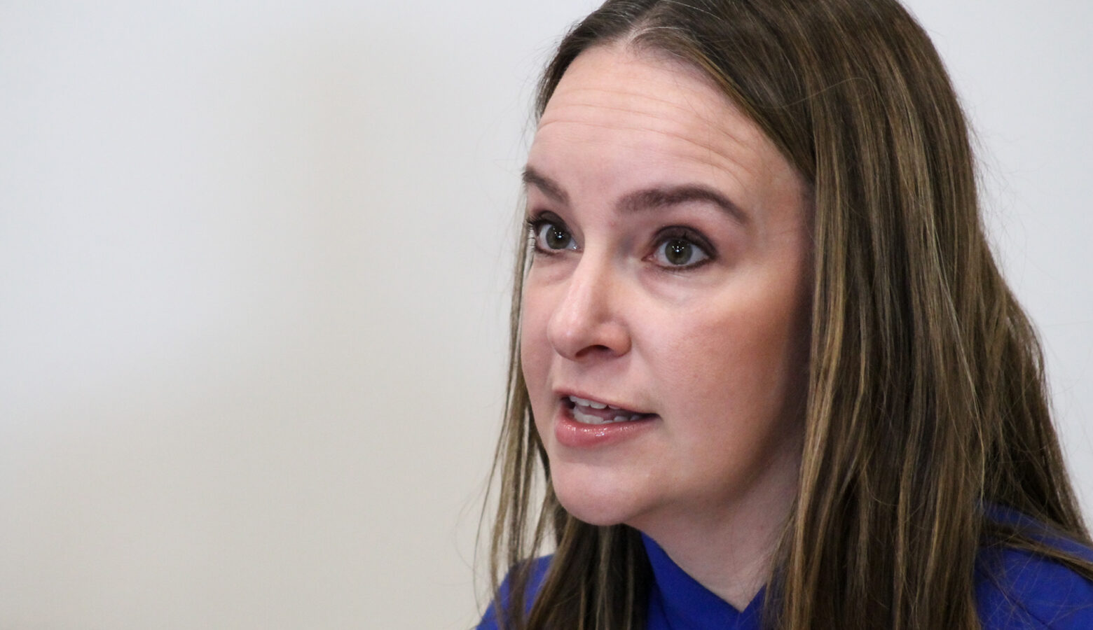 Indiana Medicaid Director Cora Steinmetz speaking at a press event.