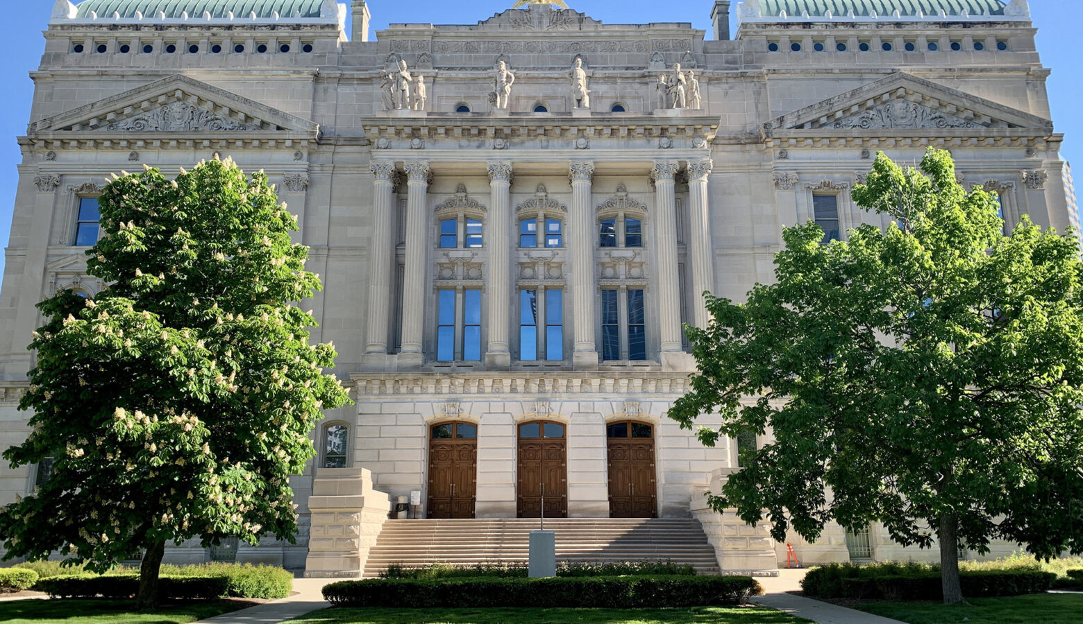 The Indiana Statehouse, with its dome out of view.