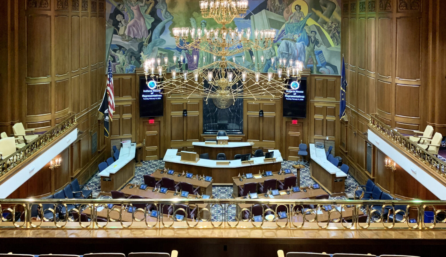 The Indiana House Chamber, as seen from its balcony.