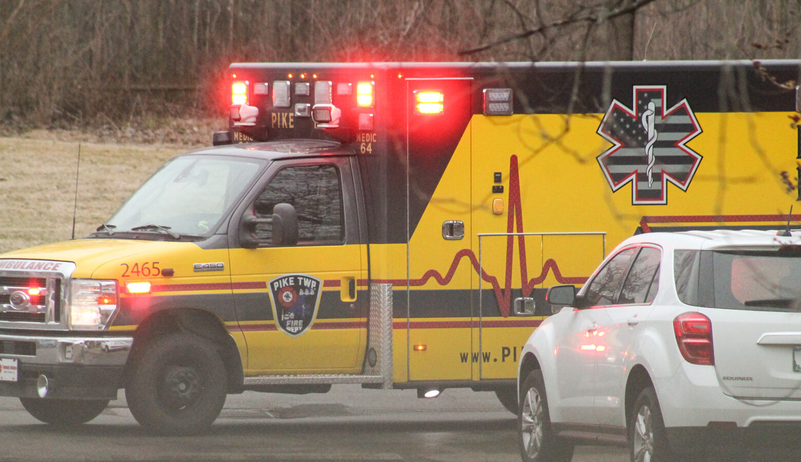 A Pike Township Fire Department ambulance responding to an emergency.