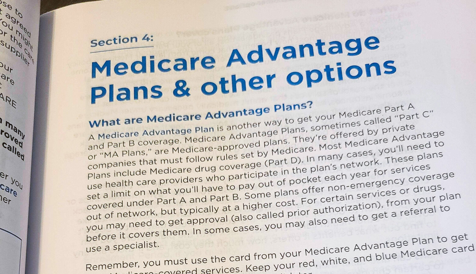 A page in a informational packet explaining what Medicare Advantage plans are.