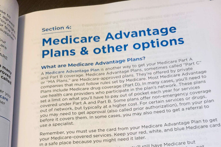 A page in a informational packet explaining what Medicare Advantage plans are.