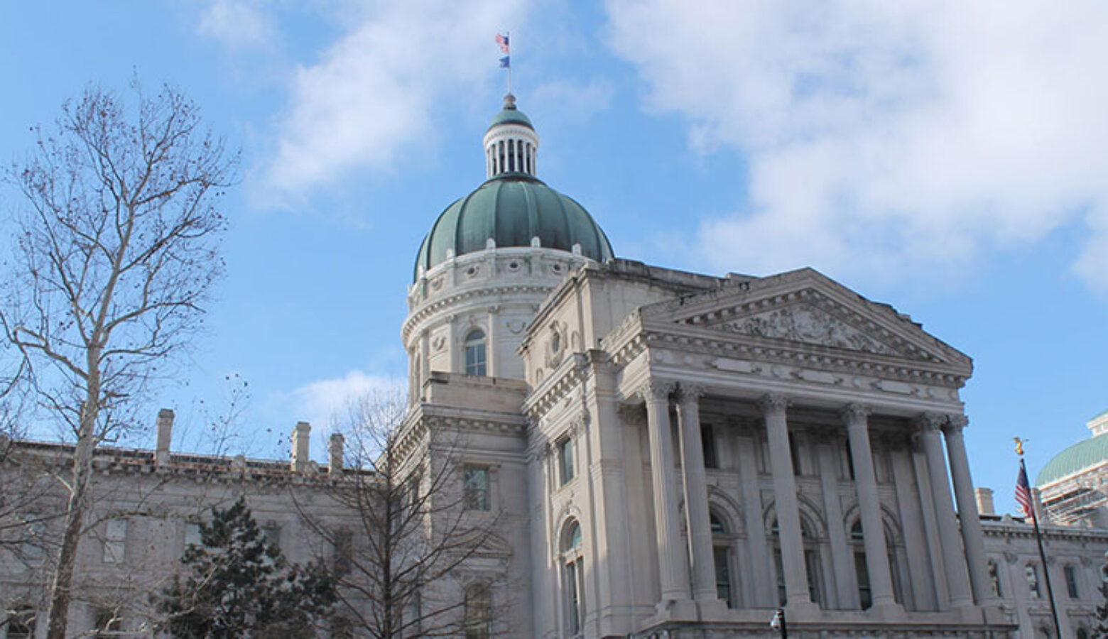 The Indiana Statehouse on a sunny day.