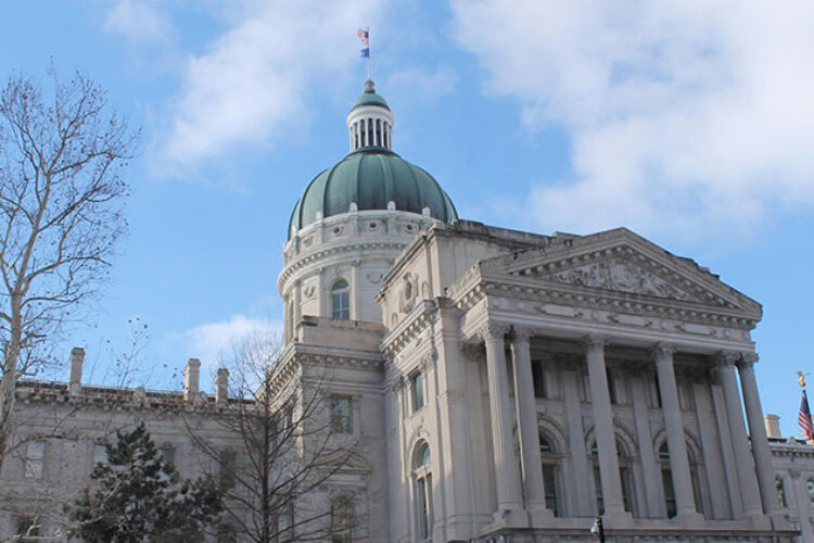 The Indiana Statehouse on a sunny day.