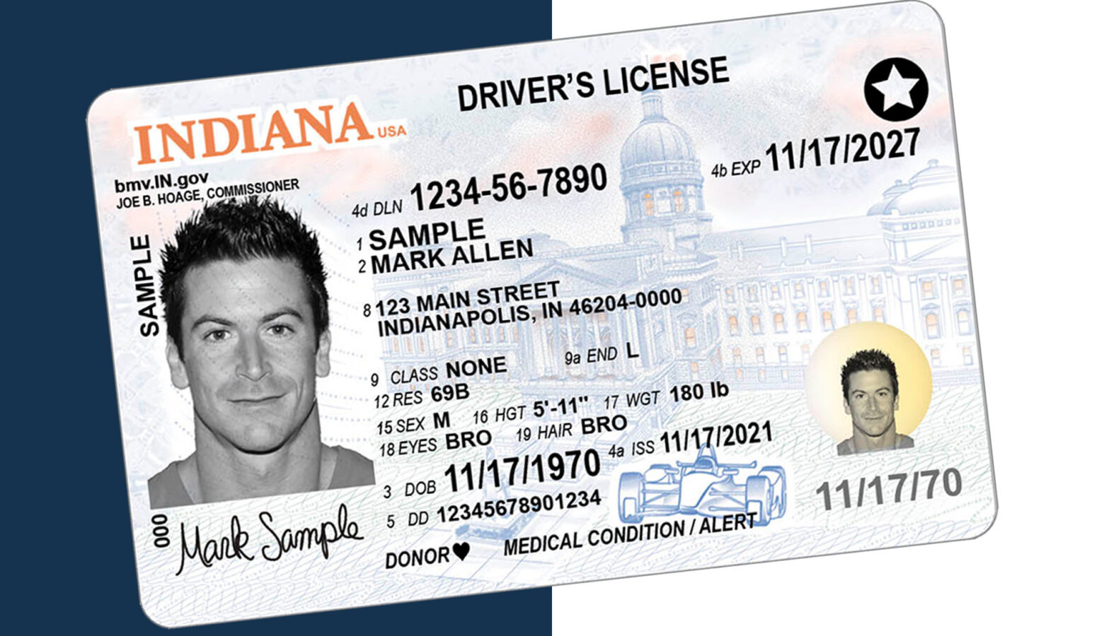 A sample of an Indiana driver's license.