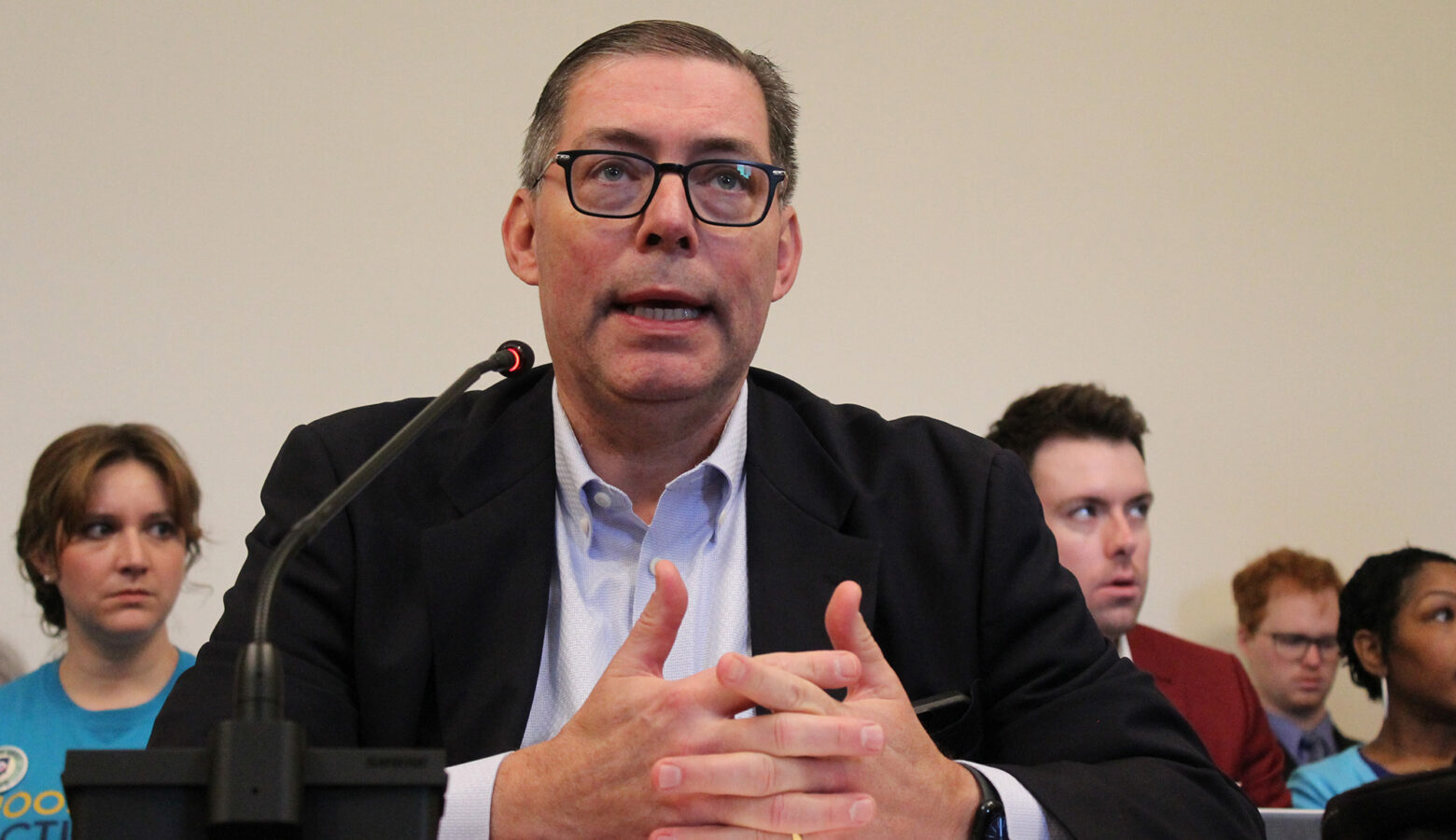 Indiana Family and Social Services Administration Secretary Mitch Roob testifies in front of the the Senate Appropriations Committee.