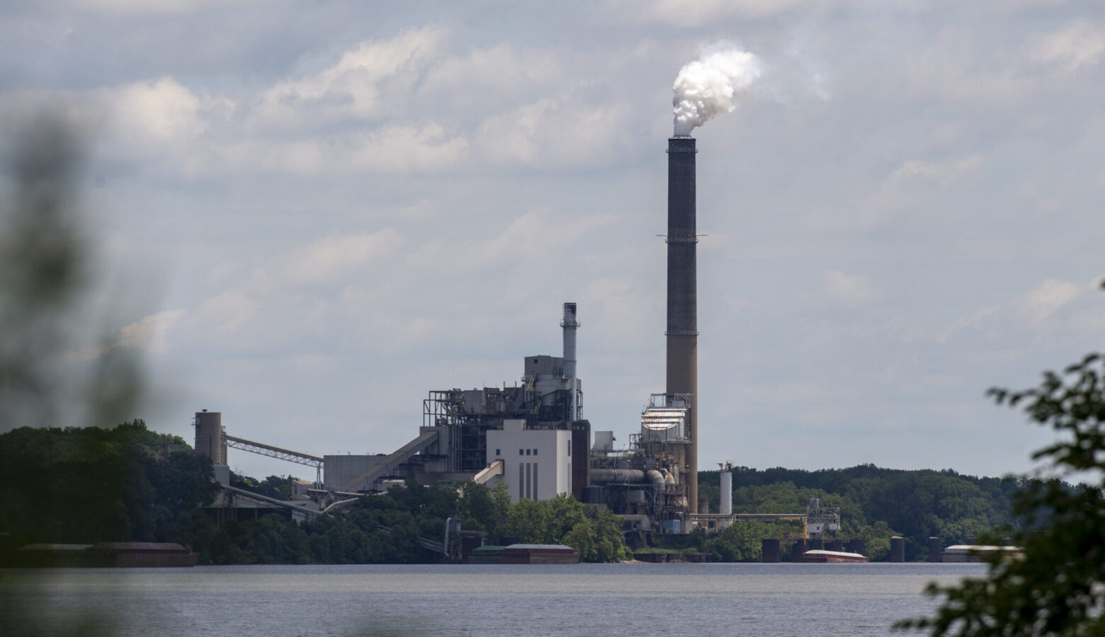 A coal plant can be seen across the bank of a river in Warrick County, Indiana.