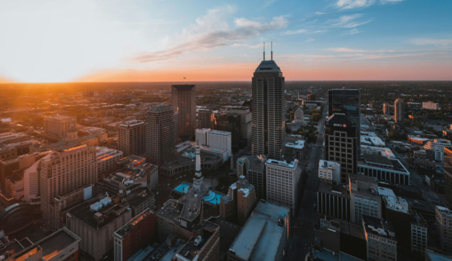 An aerial view of downtown Indianapolis.