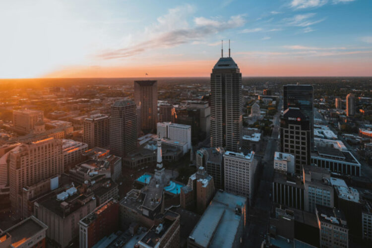 An aerial view of downtown Indianapolis.