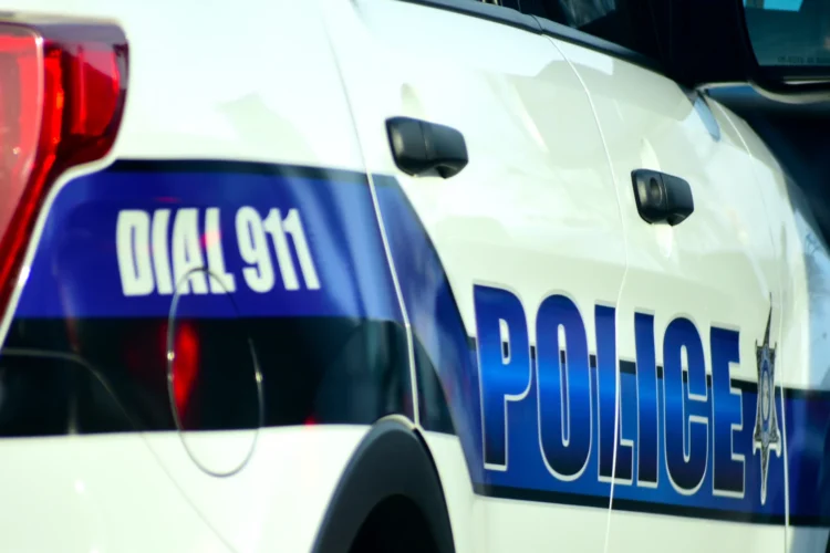 The side of a police cruiser