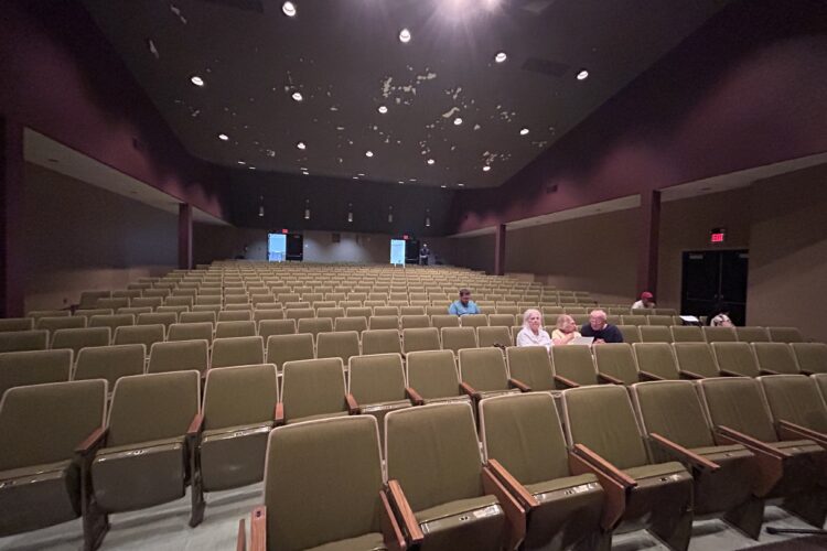 A large auditorium with very few audience members in it