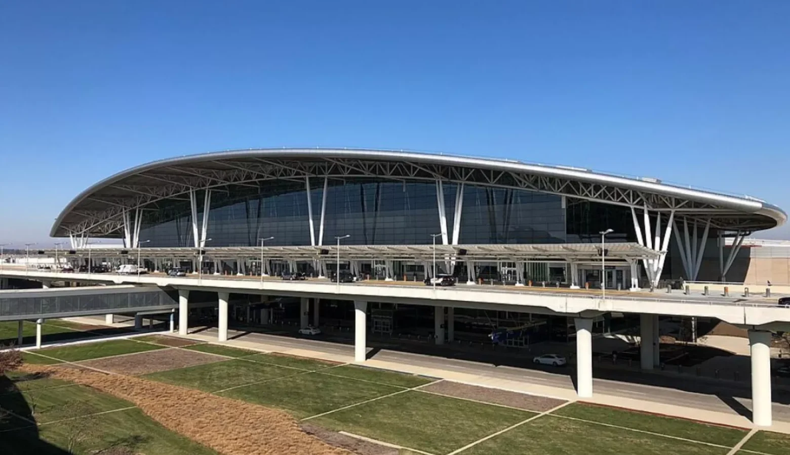 Indianapolis International Airport's Colonel H. Weir Cook Terminal, looking northeast from the airport's parking structure.