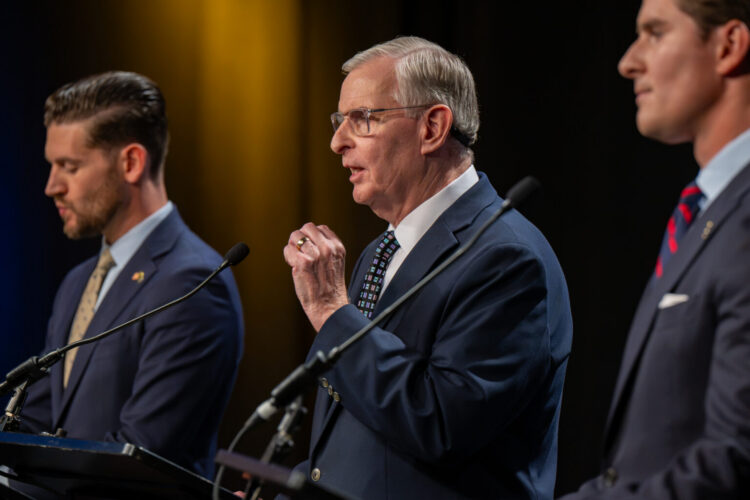 Max Engling, Greg Ballard, and Beau Bayh during a Secretary of State debate.
