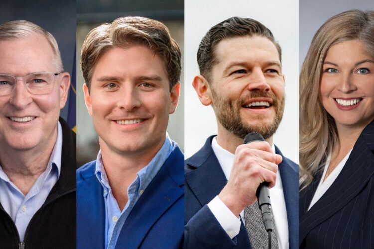 Four headshots show Independent Greg Ballard, Democrat Beau Bayh, Republican Max Engling and Libertarian Lauri Shillings